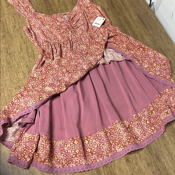 Free people nwt Tabitha babydoll purple pink rose petal combo print mini dress - Picture 8 of 11